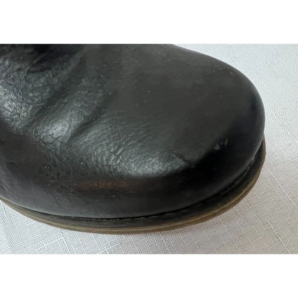 Riker Black Vegan Leather Ankle Boot Felt Cuff Roundish Toe Low Heel‎  6.5